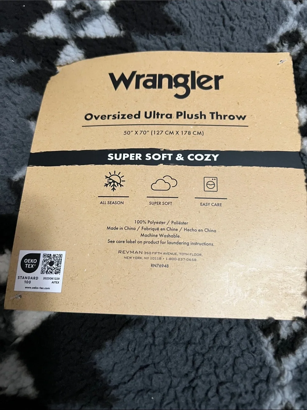 Wrangler Black, Gray & White Southwestern Plush Throw
